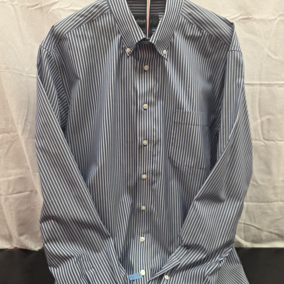 Eddie Bauer Navy Striped Button Down Shirt - Picture 1 of 5